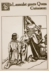 Sir Launcelot begrüßt Königin Guinevere, Illustration aus 
